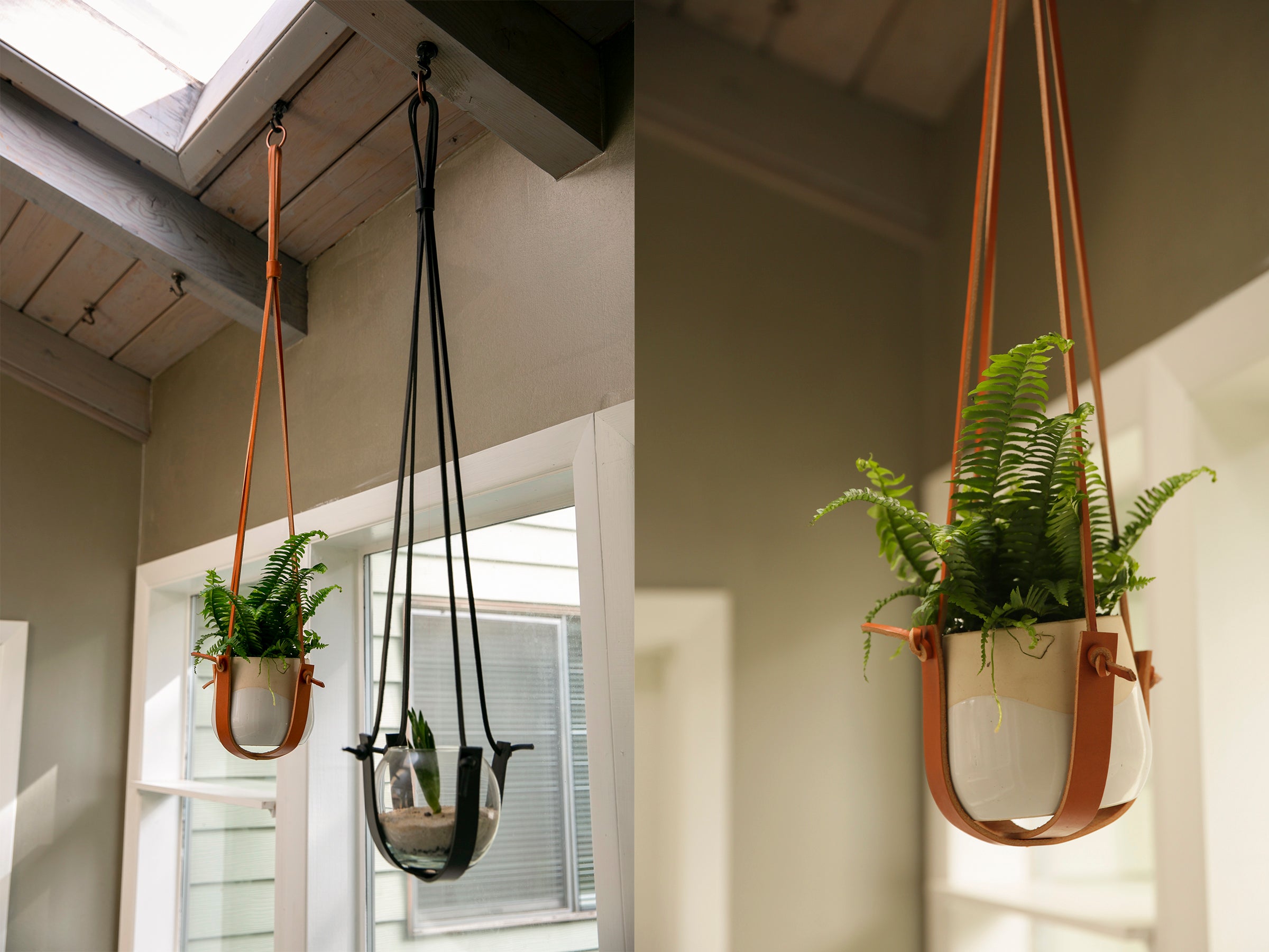 hanging planter with leather strap Minimalist Leather Plant Hanger – Burrow Leather Goods
