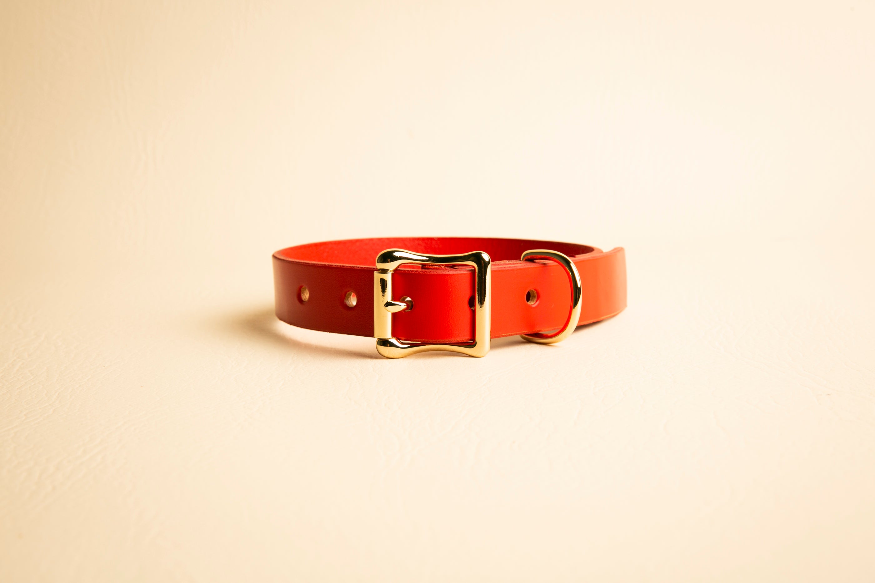 Classic Leather Dog Collar in Ruby Red