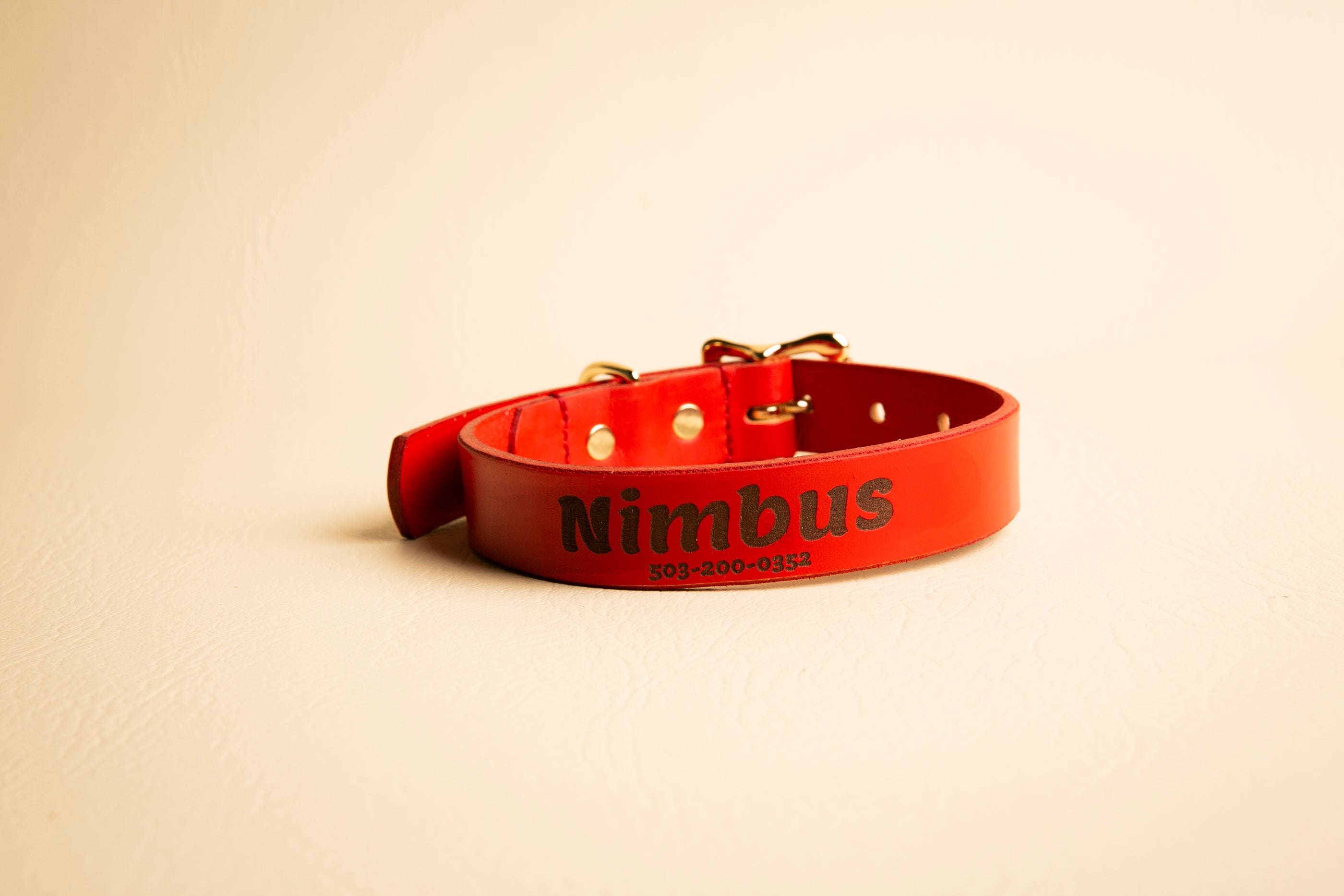 Classic Leather Dog Collar in Ruby Red
