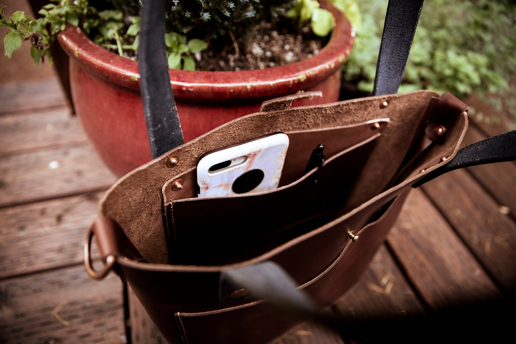 Tote Bag - Chestnut and Natural Leather
