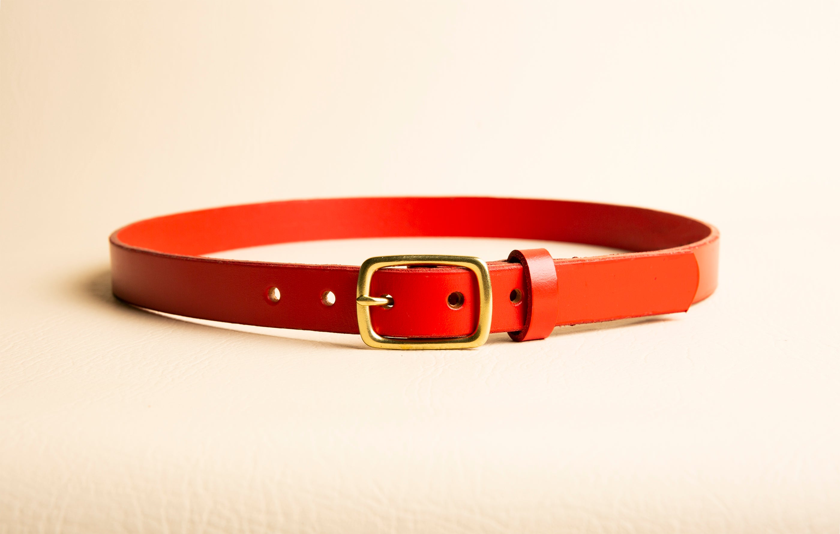 No.2 Slim Leather Belt in Ruby Red.