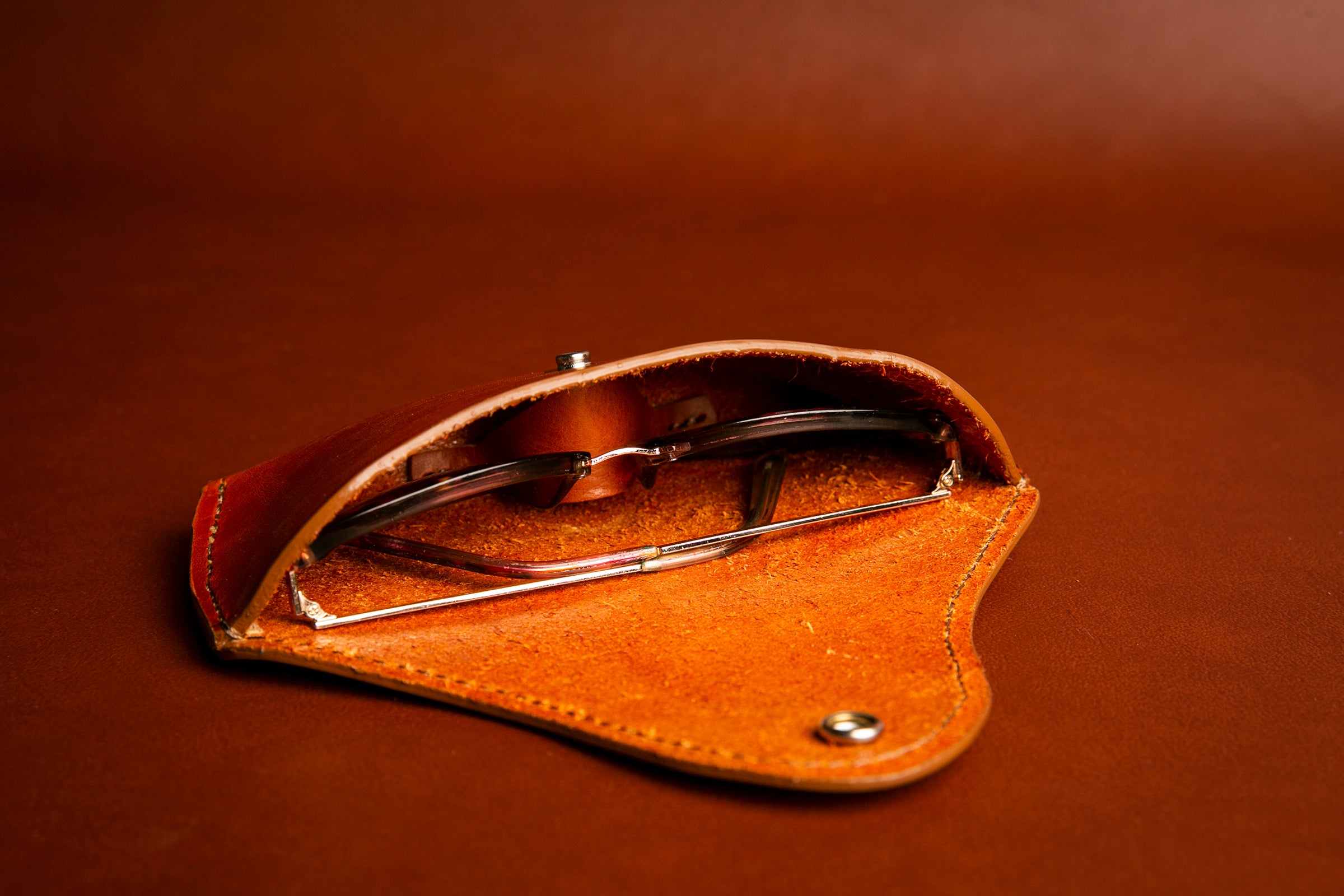 Handcrafted Leather Glasses Case with Decorative Stiching