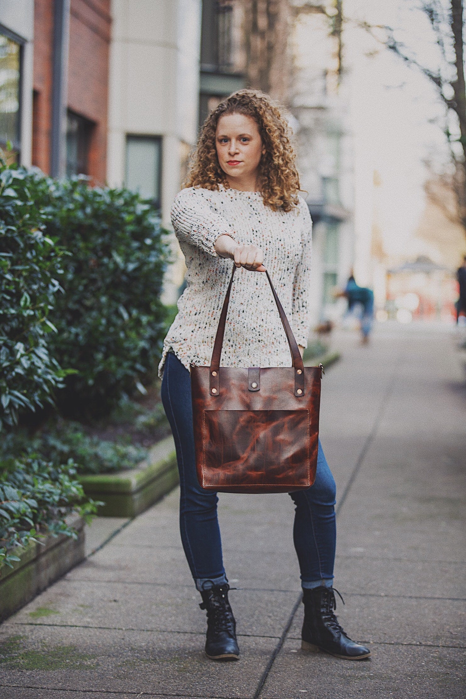 The Prairie. Handcrafted Classic Leather Tote Bag.